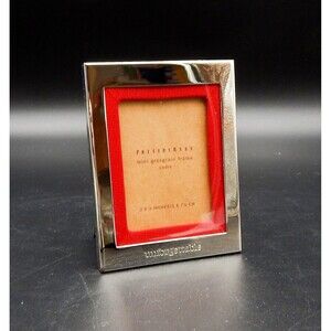 Pottery Barn Grosgrain Mini Picture Frame Silver Plated Sentiment Red Ribbon 2x3